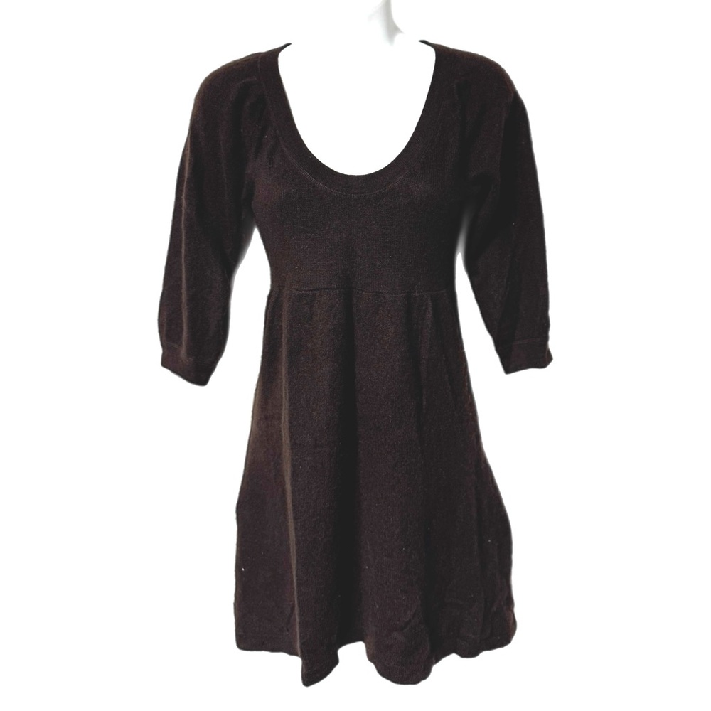 Aqua Cashmere Chocolate Brown 100% Cashmere Sweater Dress XS Babydoll Empire